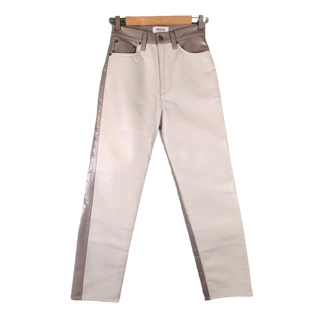 Agolde Cream and Brown Straight Leg Pants